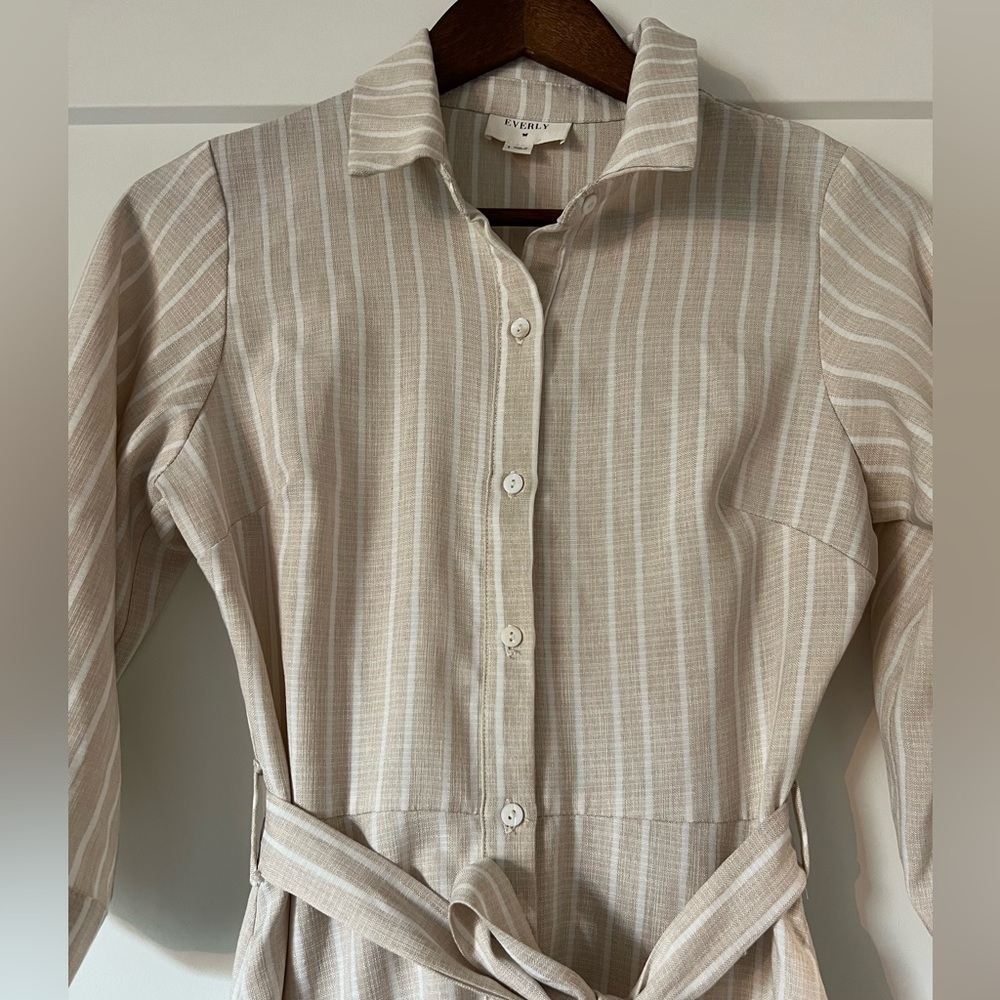 🤍Cream/White Stripe Button-Up Shirt Dress (Size S) - Picture 3 of 16